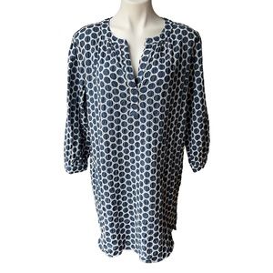 Finley V-Neck 3/4 Sleeve Eyelet Shirt Dress, Blue and White.